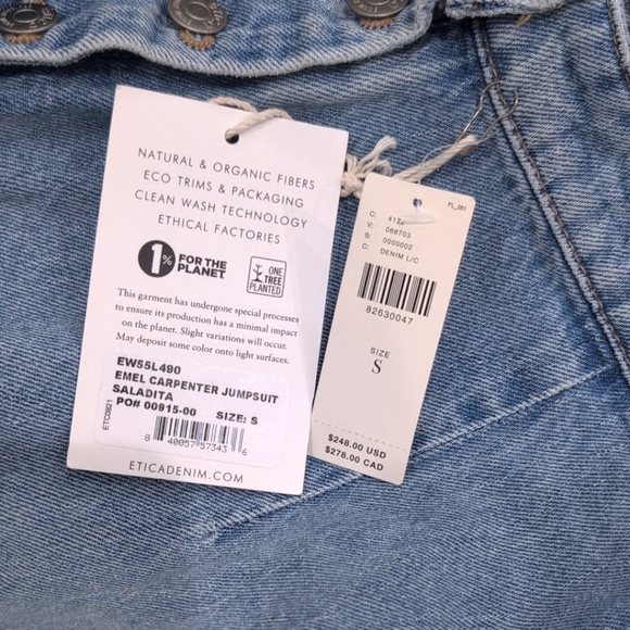 NWT Anthropologie ETICA Denim Emel Carpenter Jumpsuit Denim Small - Picture 10 of 11